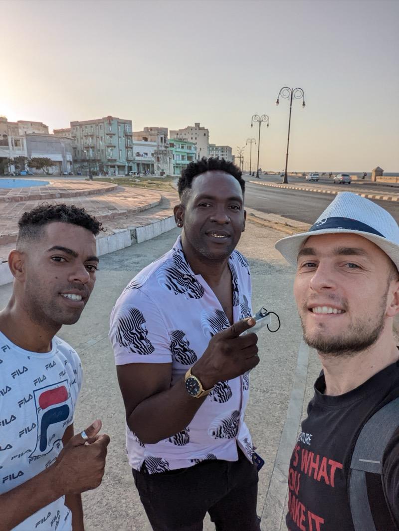 With friends on the Malecón, Havana