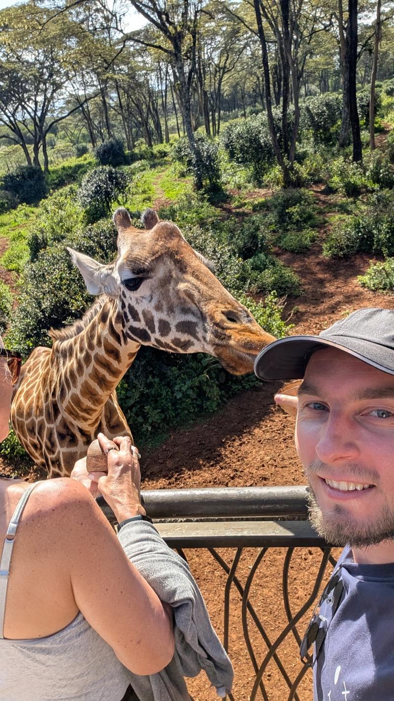 Meeting a giraffe in Kenya